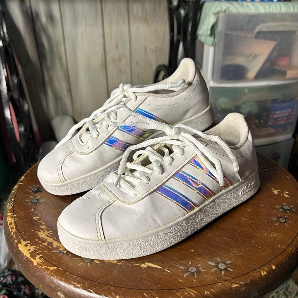 Adidas White Shoes with Iridescent Accents